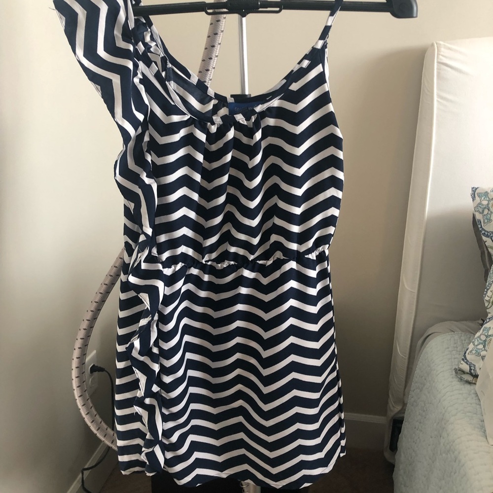 Chevron Print Dress with Ruffled Straps